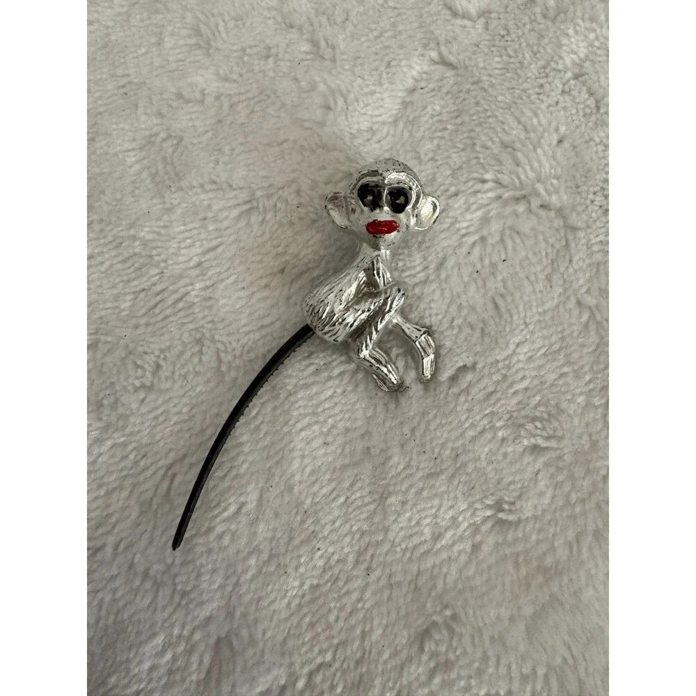 Vintage Silver-Tone Metal MONKEY (Rubber Tail) Brooch/Pin
